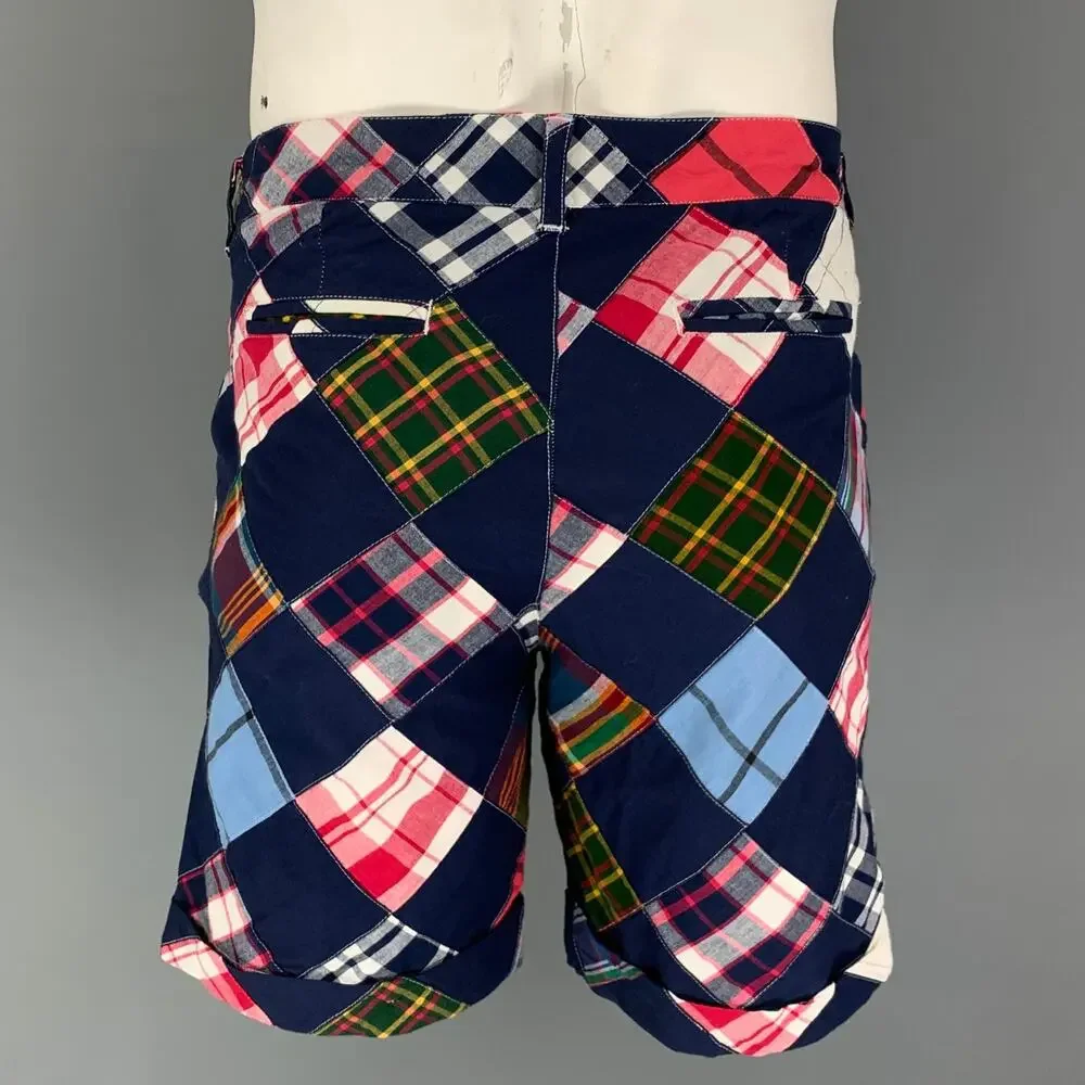 BAND OF OUTSIDERS Size 42 Navy Muliti-Color Patchwork Cotton Notch Lapel Suit